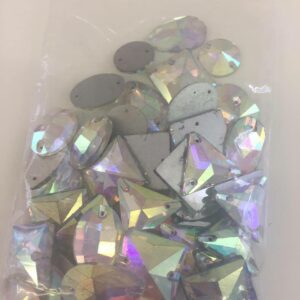 POT LUCK BAGS of 50 Crystal AB Sew On Jewellery Stones  (SECONDS, MIXED SIZES/SHAPES)