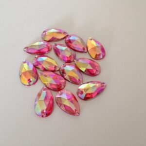 Pack of 20 11mm x 18mm Teardrop Red/Pink AB Sew On (Acryllic)