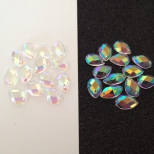 Pack of 30 Transparent AB 14mmx10mm Teardrop Sew/Glue On Rhinestones (Acrylic)